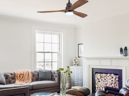 52" Ceiling Fan With LED Light, 3 Adjustable Color Temperatures, Reversible DC Motor For Living Room & Bedroom - Coffee