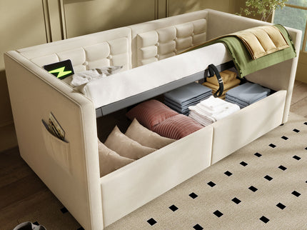 Upholstered Daybed With Hydraulic Storage And USB / Type - C Charging