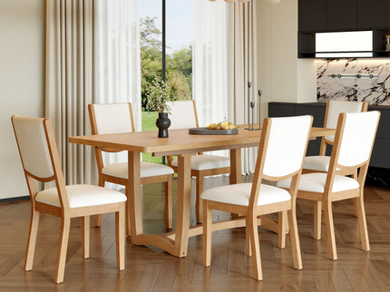 Rectangular Extendable Dining Table Set With 6 Upholstered Chairs