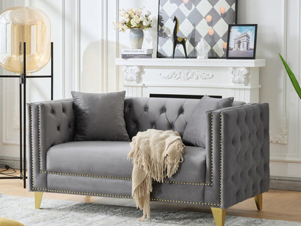 2 Seater Deep Seat Sofa With Button Nailhead, Square Arm