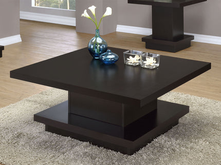 Square Coffee Table With Geometric Design And Storage Shelf - Cappuccino