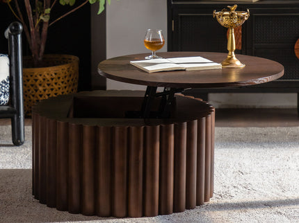 Round Coffee Table With Lift Mechanism For Living Room - Walnut