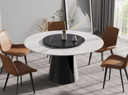 Modern Artificial Stone Round Carbon Steel Base Dining Table, Can Accommodate 6 People, Artificial Stone Turntable