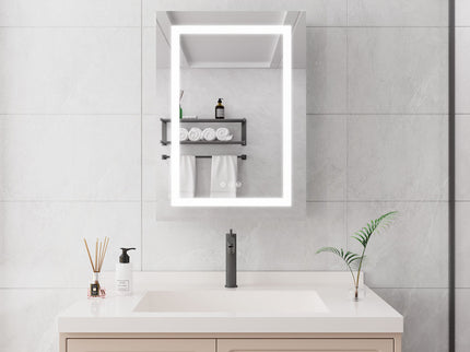 20 X 28" Bathroom Medicine Cabinet With Mirror Wall Mounted LED Bathroom Mirror Cabinet With Lights, Anti-Fog, Waterproof, Dimmable, 3000K~6000K, Single Door, Touch Swich, Storage Shelves - Silver