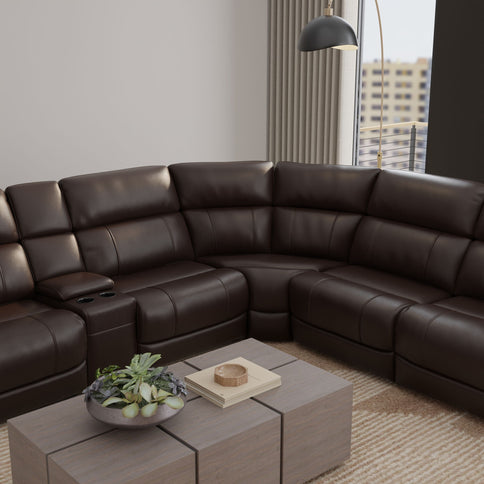 Brazil - Power Sectional With Adjustable Headrest & Footrest - Dark Brown