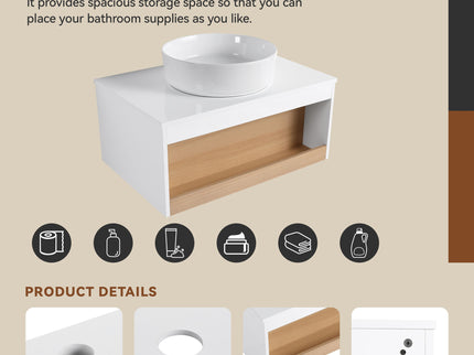 Floating Bathroom Vanity With Glossy Round Vessel Sink