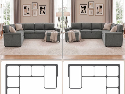 U - Shaped Convertible Sectional Sofa Bed With Storage, USB Charger & Cup Holders