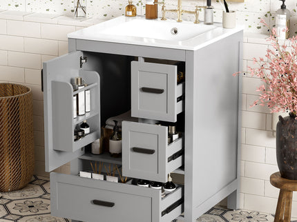 Bathroom Vanity With Sink, Soft Close Door, Double Layer Door Shelf And 3 Drawers - Gray