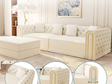 3-In-1 Convertible Sleeper Sofa With Movable Ottoman For Living Room