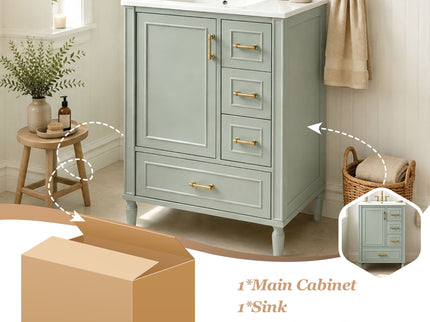 Modern Bathroom Vanity With Sink, Soft Close Doors, 3 Drawers