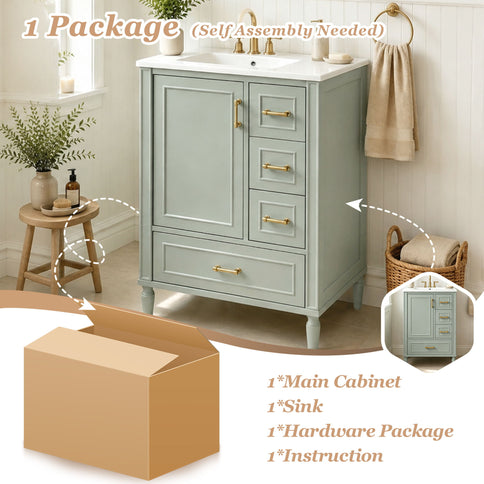 Modern Bathroom Vanity With Sink, Soft Close Doors, 3 Drawers