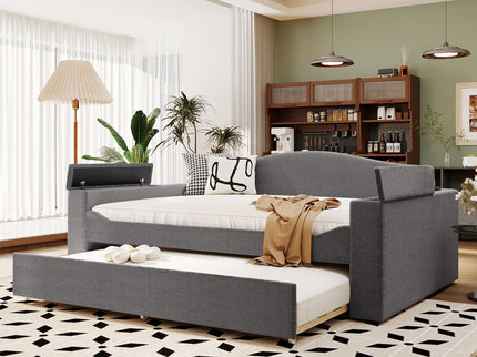 Upholstered Daybed With Storage Armrests, Trundle And Latest Integrated tooth Audio System