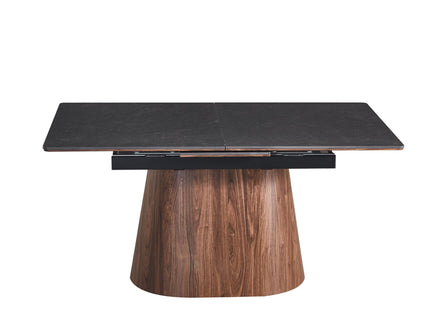 Extendable Dining Table With Cone Base And 6 Dining Chairs - Brown / Black