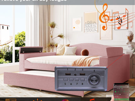 Upholstered Daybed With Storage Armrests, Trundle And Latest Integrated tooth Audio System