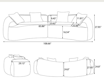 Curved Compressed Sofa, Nordic-Style Design For Living Room