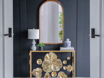 Console Table With Mirrored Glass Top, Modern Entryway Table For Living Room Foyer Entryway - Gold