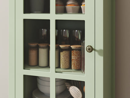 Minimalism Buffet Cabinet With Glass Doors And Double Drawer