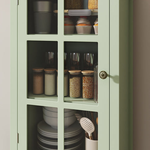 Minimalism Buffet Cabinet With Glass Doors And Double Drawer