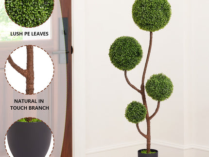 Artificial Boxwood Topiary Tree Triple Ball Shaped Faux Plant 150 Cm - Green