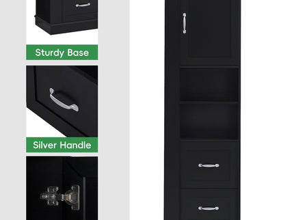 Freestanding Bathroom Storage Cabinet With Adjustable Shelves And Side Hooks Board, Rectangle Design