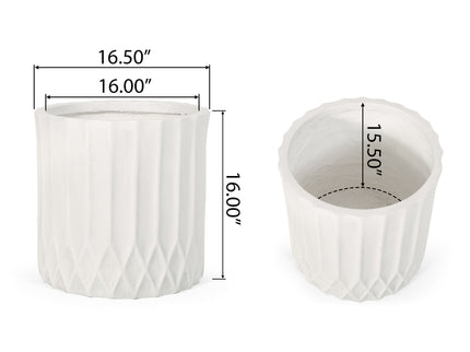 Planter With Subtle Pleated Design - Antique White