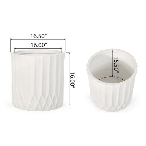 Planter With Subtle Pleated Design - Antique White