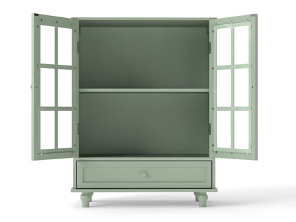 Minimalist Buffet Cabinet With Double Glass Doors And Drawer