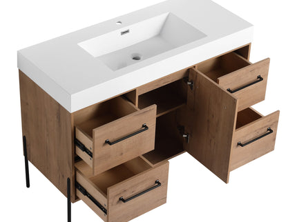 48" Freestanding Bathroom Vanity With Sink, Soft Close Cabinet Doors, 4 Drawers - Imitative Oak