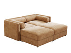 Light Brown / 3 Pc. 2 Seater Sectional, 2 Ottomans
