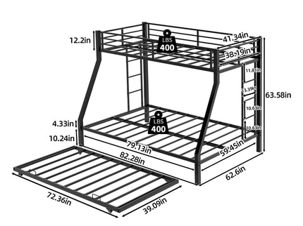 Bunk Bed For Kids, Convertible Frame With Ladders & Guardrail