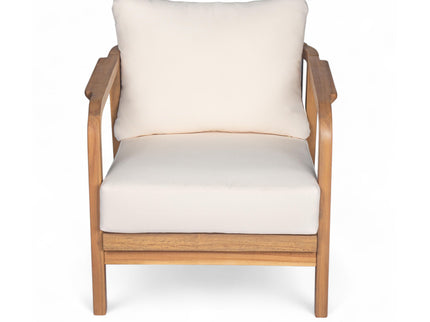 Outdoor Lounge Chair With Woven Backrest, Solid Wood Frame, Comfortable Cushions