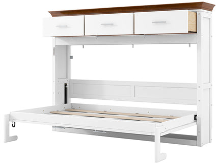 Twin Size Murphy Bed With 3 Drawers - White
