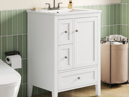 Modern Bathroom Vanity With Sink, Soft Close Drawers & Door, Storage Rack