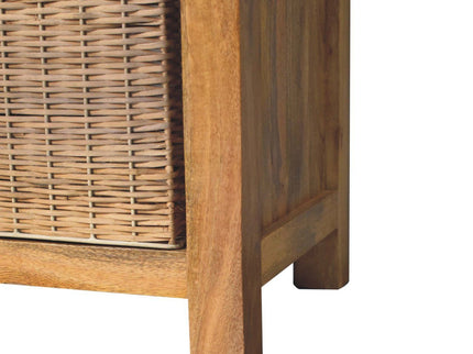 Rattan Basket Linen Bench - Brown