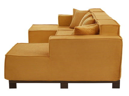 U-Shaped Sectional Sofa With RGB LED Light Strip And 6 Pillows