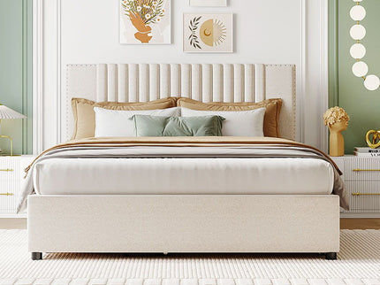 Upholstered Platform Bed With Drawers, Classic Headboard Design