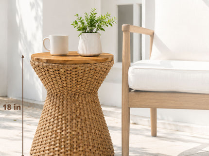 Stool With Lid, Wicker Accent Table, Indoor Outdoor Side Table - Brown White