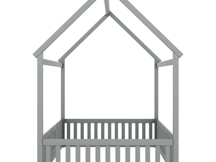 Wood House Bed With Fence And Door