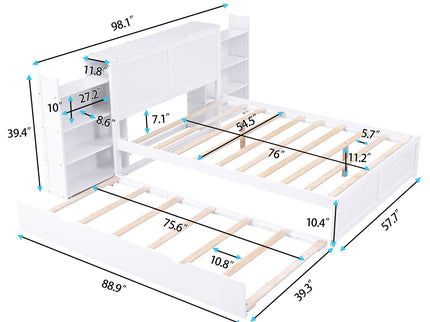 Storage Platform Bed With Pull Out Shelves And Trundle