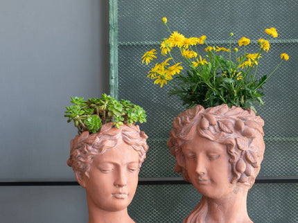 8X9X11.5" Head Bust Planter, Greek Style Cement Head Planter, Indoor Outdoor Home Garden Decor - Brown
