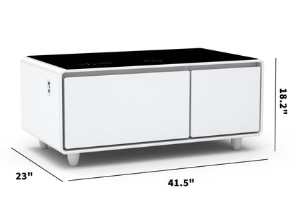Modern Smart Coffee Table With Built-In Fridge - tooth Speaker, Wireless Charging, Touch Control Panel, USB Interface, Outlet Protection, Atmosphere Light