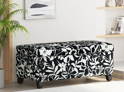 Luxury Storage Ottoman With Floral Patterned Fabric, Soft-Close Hinges, Multi Functional
