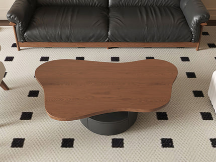 Cloud Coffee Table With 2 Drawers & Multi Layer Storage - Dark Walnut / Matt Black