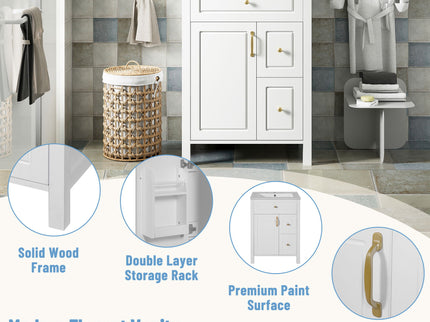 Elegant Bathroom Vanity With Ceramic Sink, Soft Close Doors And Drawers, Double Storage Racks