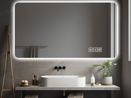 Wall Mounted LED Lighting Mirror With 3 Color Lighting, Dimming, Waterproof, Anti Fog, Touch Switch - Silver
