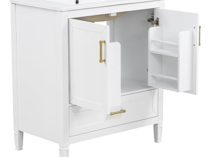 Elegant Fluted Bathroom Vanity With Sink, Soft Close Doors & Drawer