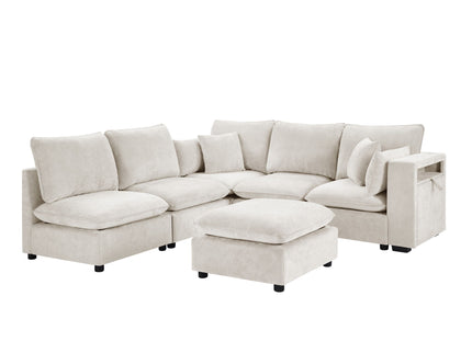 Modern Sectional Sofa U-Shaped With Movable Ottoman Storage Armrests And USB Ports
