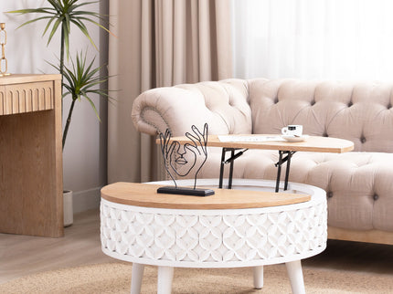 Round Coffee Table With Storage - White / Light Oak