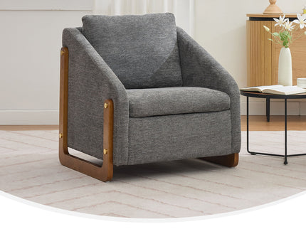 Modern Upholstered Armchair With Wooden Side Frame