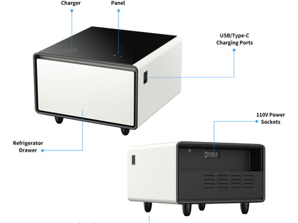 Modern Smart Side Table With Built-In Fridge, Wireless Charging, Temperature Control, Power Socket, USB Ports, Outlet Protection, Induction Light